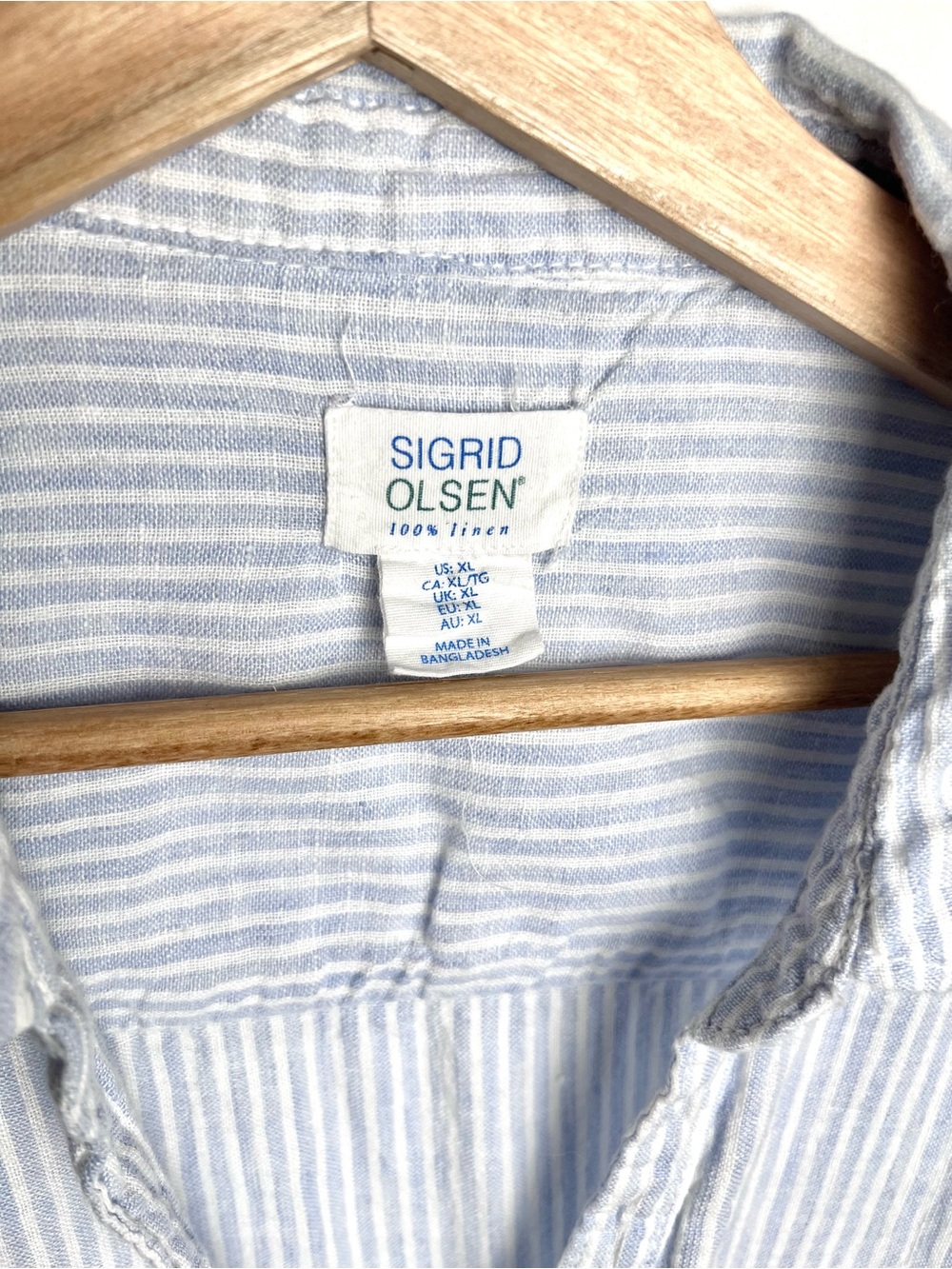 Sigrid Olsen Light Blue and White Striped Casual Button-Down Shirt 100% Linen - Picture 6 of 8